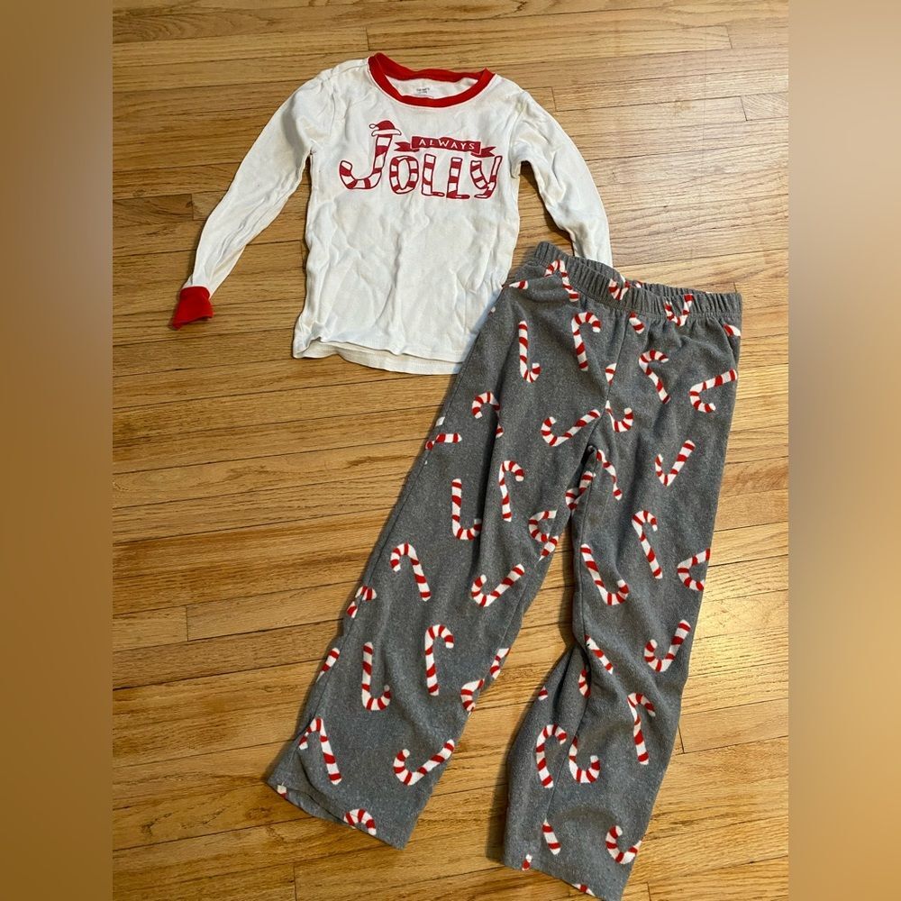 Carter's Size 7 Jolly Candy Cane Holiday Christmas Pajama Snug Top Fleece Pants